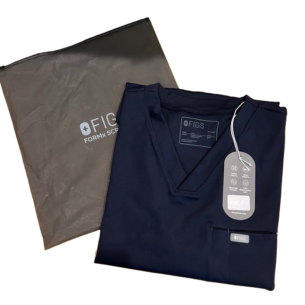 FIGS Shirt Mens 2xl Navy Blue FORMx Logan V-Neck Scrub Top Moisture Wicking NEW